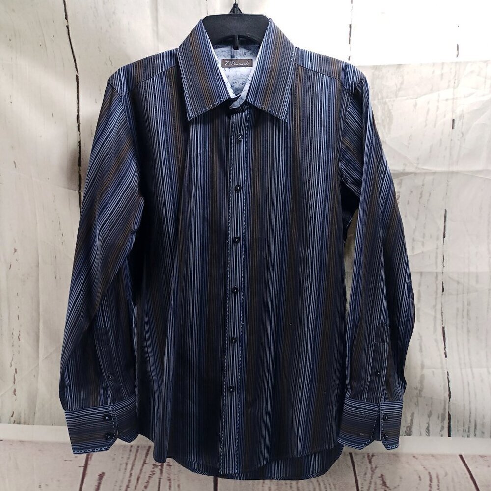 7 Diamonds Multicolor Pinstripe Mens Size M Button Up Cotton Dress Shirt - Picture 2 of 12